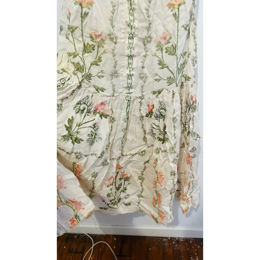 AGUA BY AGUA BENDITA Alma Nispero Oasis Floral Cream Pink Garden Midi Dress sz S - Picture 8 of 14